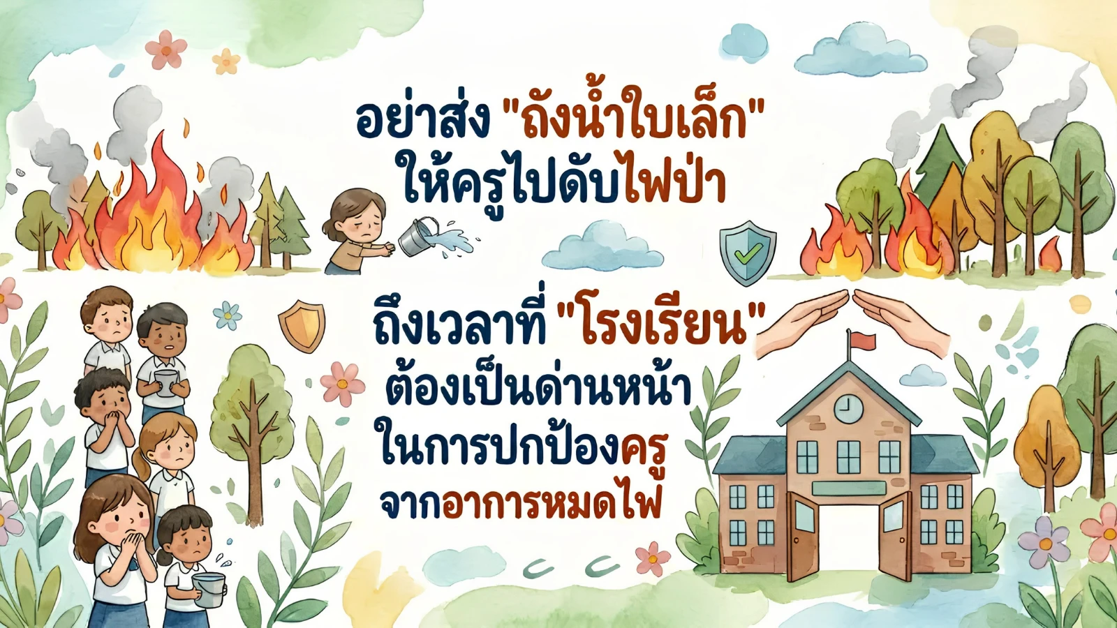 อย่าส่ง "ถังน้ำใบเล็ก" ให้ครูไปดับไฟป่า : ถึงเวลาที่ "โรงเรียน" ต้องเป็นด่านหน้าในการปกป้องครูจากอาการหมดไฟ