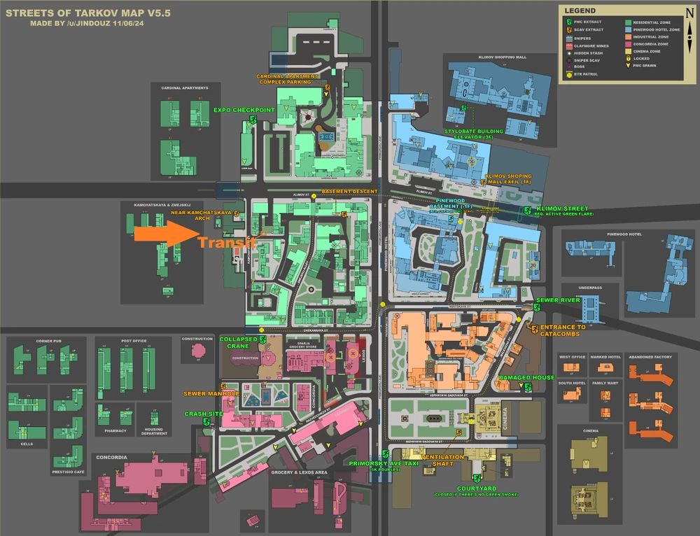 Map of Streets showing the transit location to The Lab