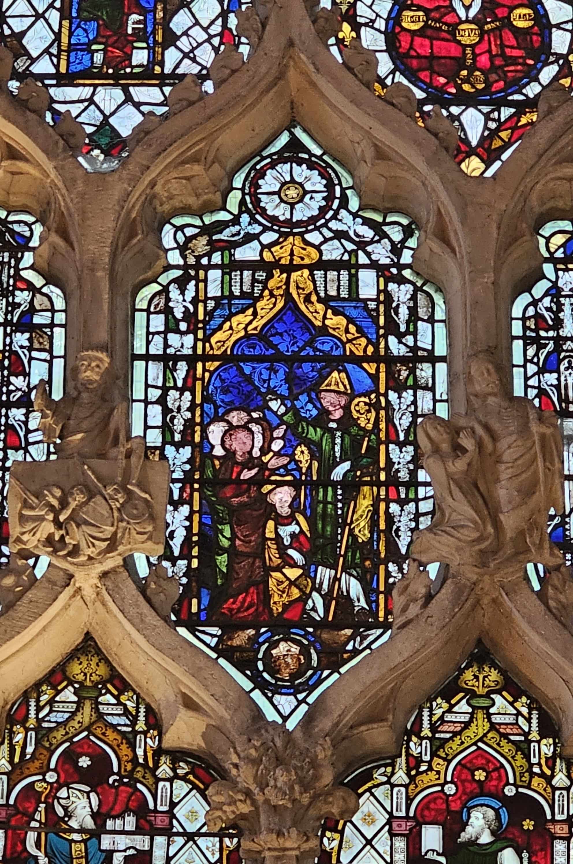 Stained glass of Bishop Birinus preaching to King Cynegils and his people
