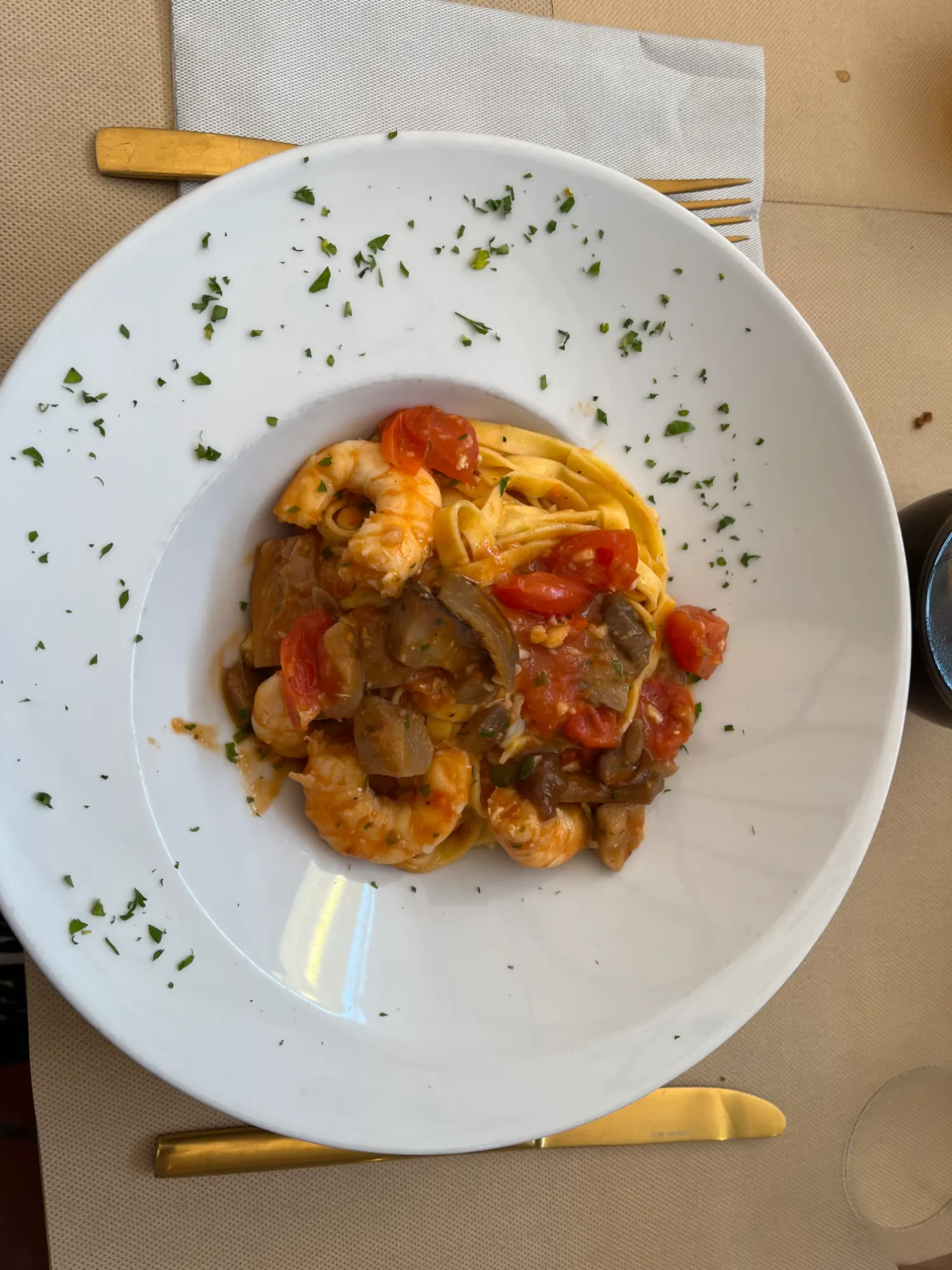 Tagliatelle med rejer hos Restaurante Italiano Benalmádena La Pala d'Oro