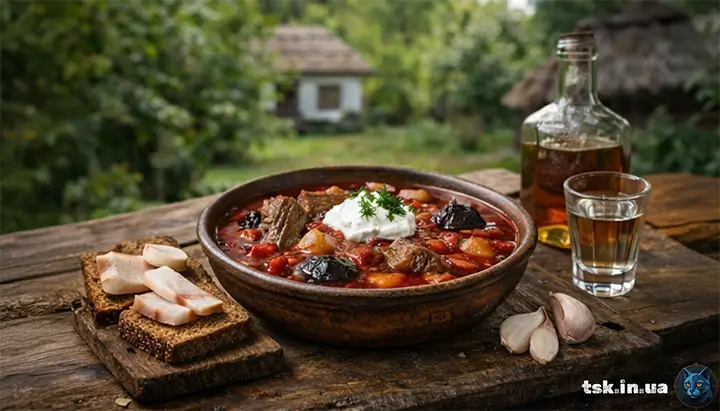 Борщ чернівецький на гусятині з чорносливом