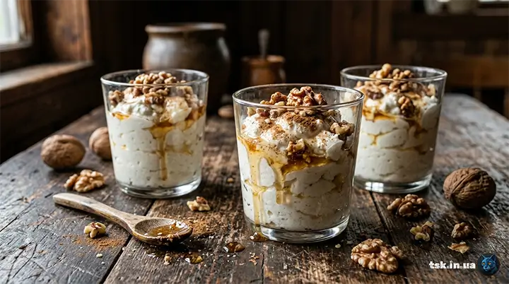 Йогуртовий десерт з медом і горіхами за 10 хвилин