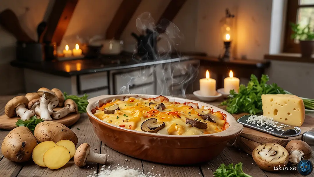 Фотографія страви під назвою Картопляно-грибна запіканка по-хатньому