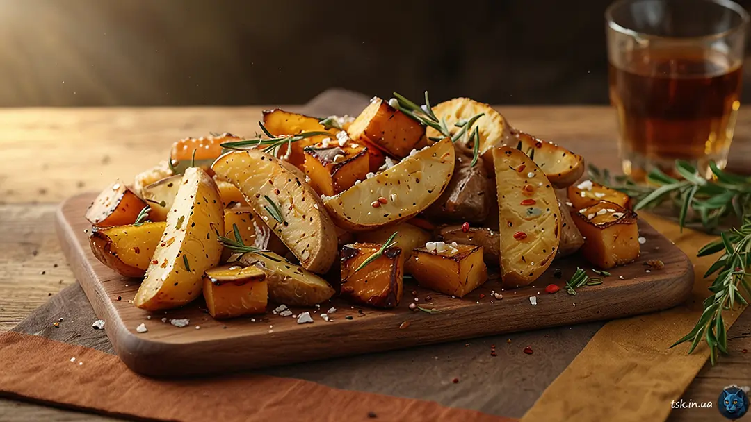 Фотографія страви під назвою Запечена картопля з гарбузом і розмарином