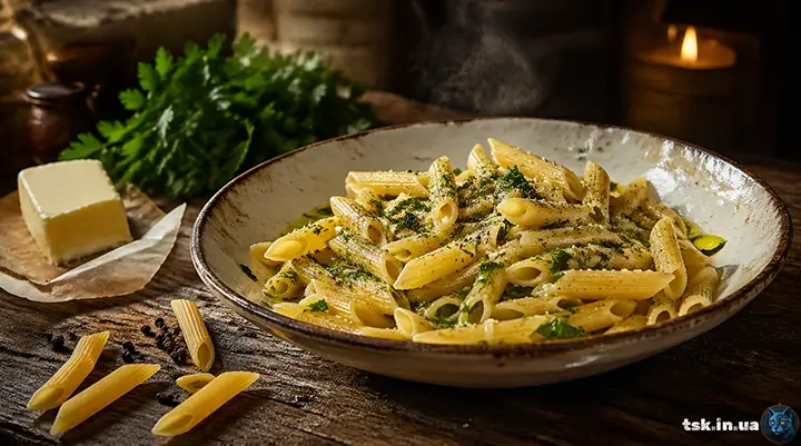 Макарони з вершковим маслом і зеленню