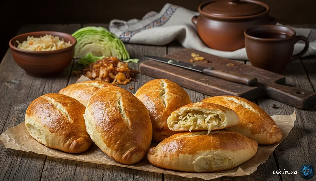 Фотографія страви під назвою Пиріжки з капустою — традиційний рецепт