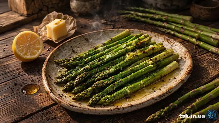 Спаржа з маслом і лимоном на сковороді