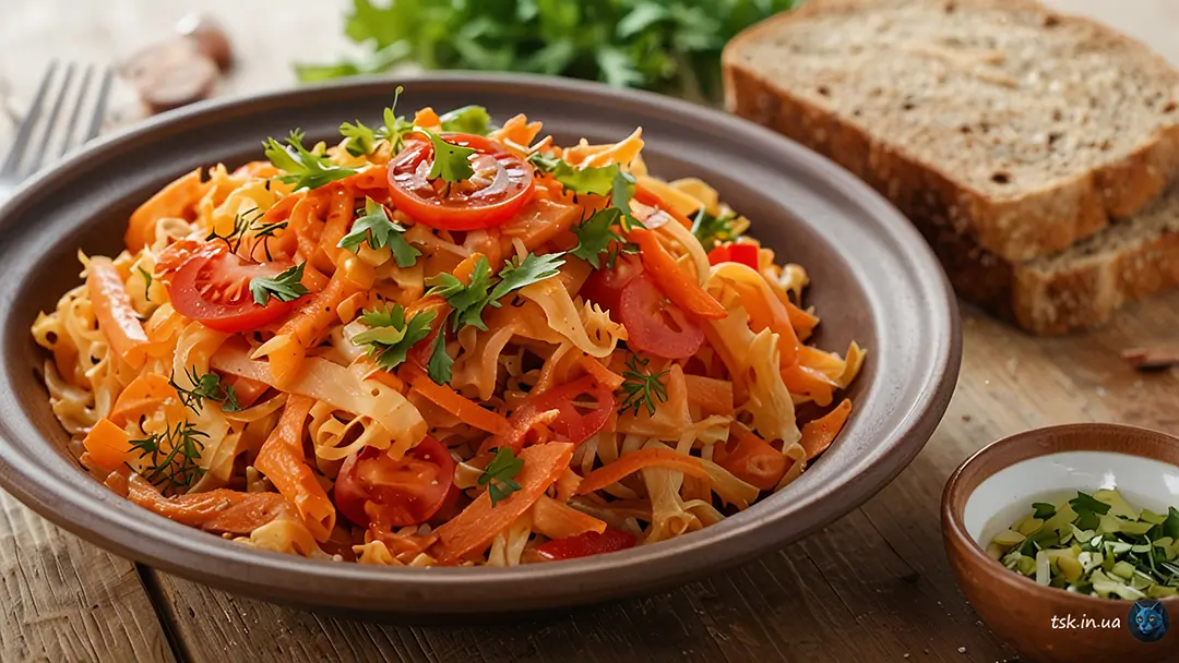 Фотографія страви під назвою Тушкована капуста з морквою та томатом