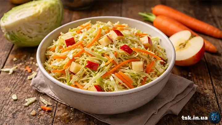 Салат з молодої капусти моркви та яблука