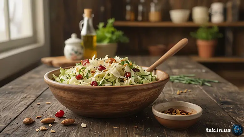 Зимовий crunch салат із капустою, журавлиною й мигдалем