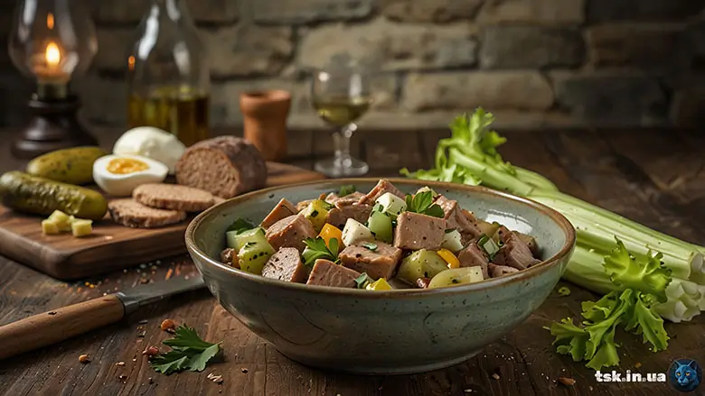 Фотографія страви під назвою Салат із язика: класичний український салат із яловичого язика