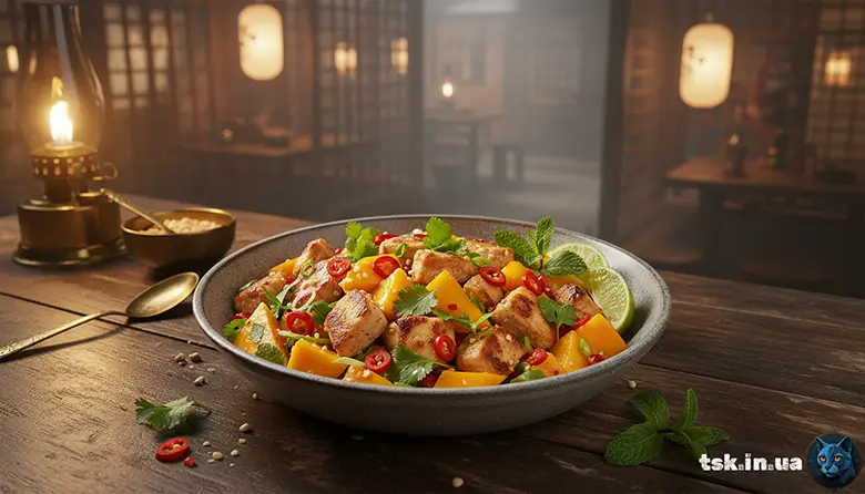 Салат “Східна бухта” з куркою, манго та чилі