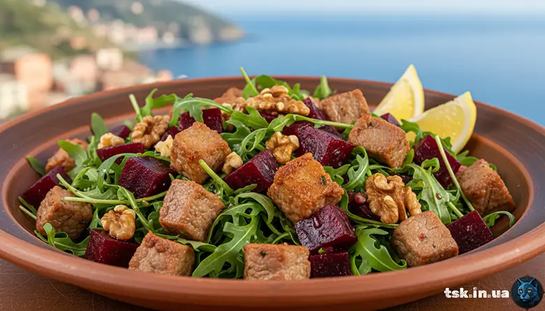 Салат із буряком, руколою та телятиною «Бурякова буря»