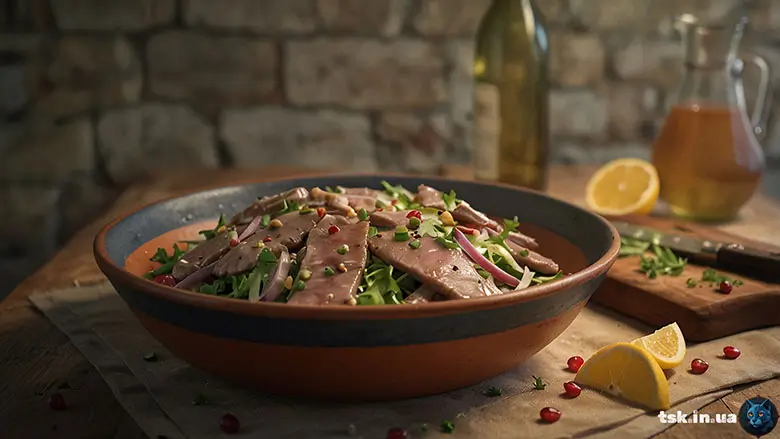 Фотографія страви під назвою Салат із яловичого язика — ніжний м’ясний салат