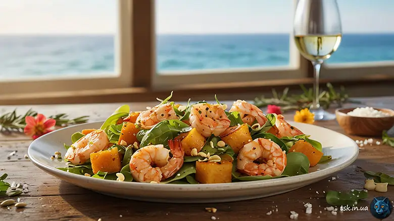 Теплий салат з креветками та гарбузом – осінній смак у кожному шматочку