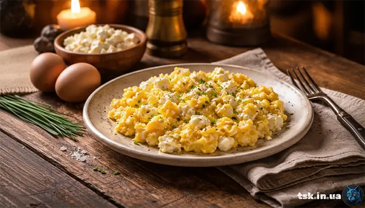 Скрембл з кисломолочним сиром для швидкого ранку