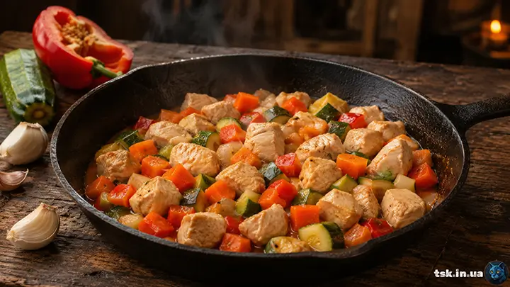 Індичка з овочами на сковороді