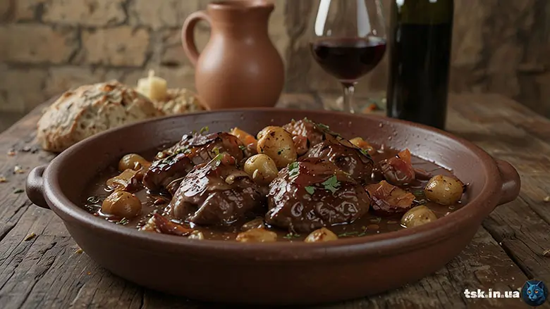  Яловичина, томлена в червоному вині по бургундськи