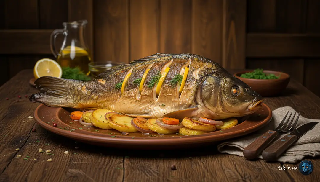 Пісний запечений короп у духовці 