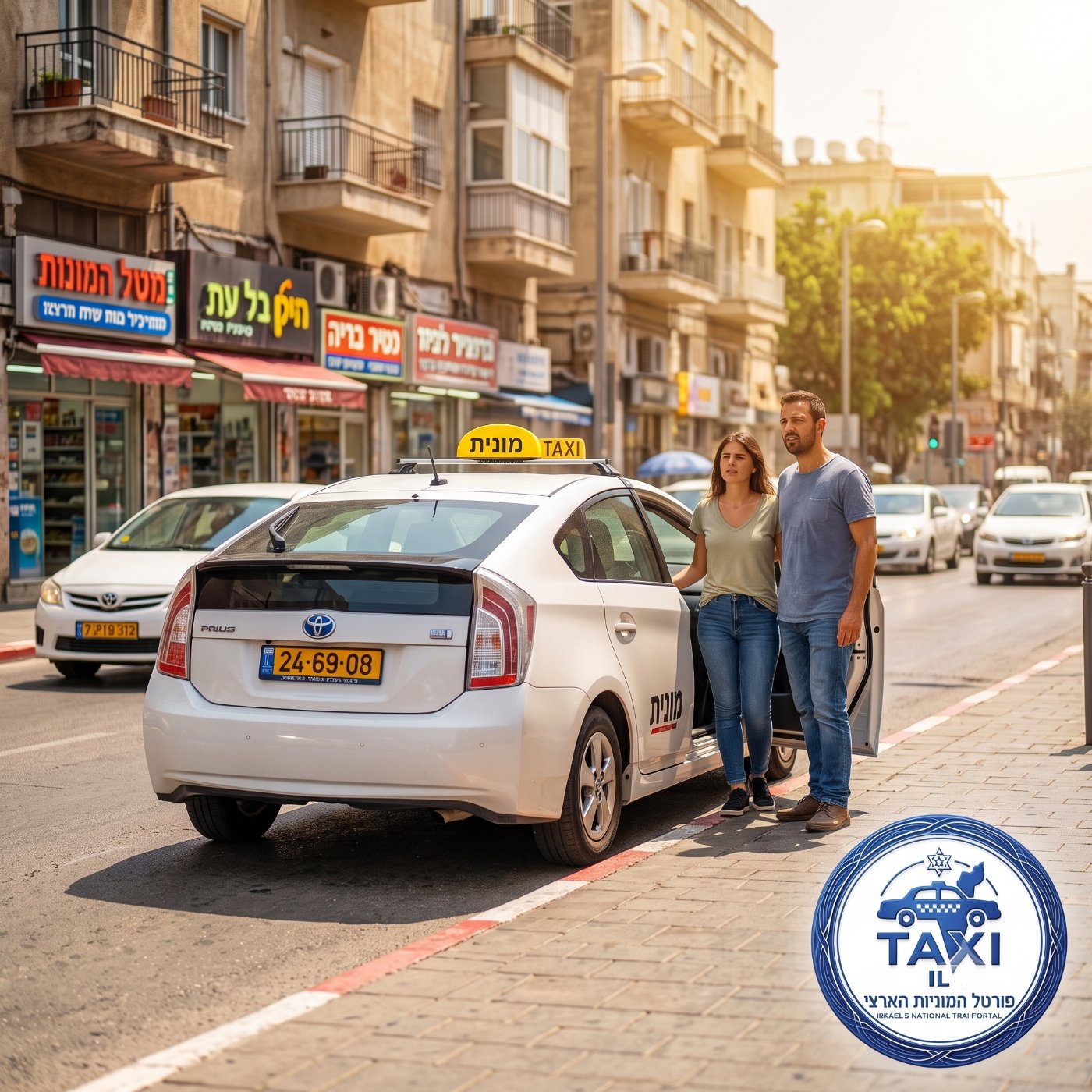 נהג מונית מקצועי מרוכז בנהיגה, מדגים טיפים לנהיגה מקצועית ובטוחה בכבישי ישראל — תמונה שנוצרה בעזרת בינה מלאכותית