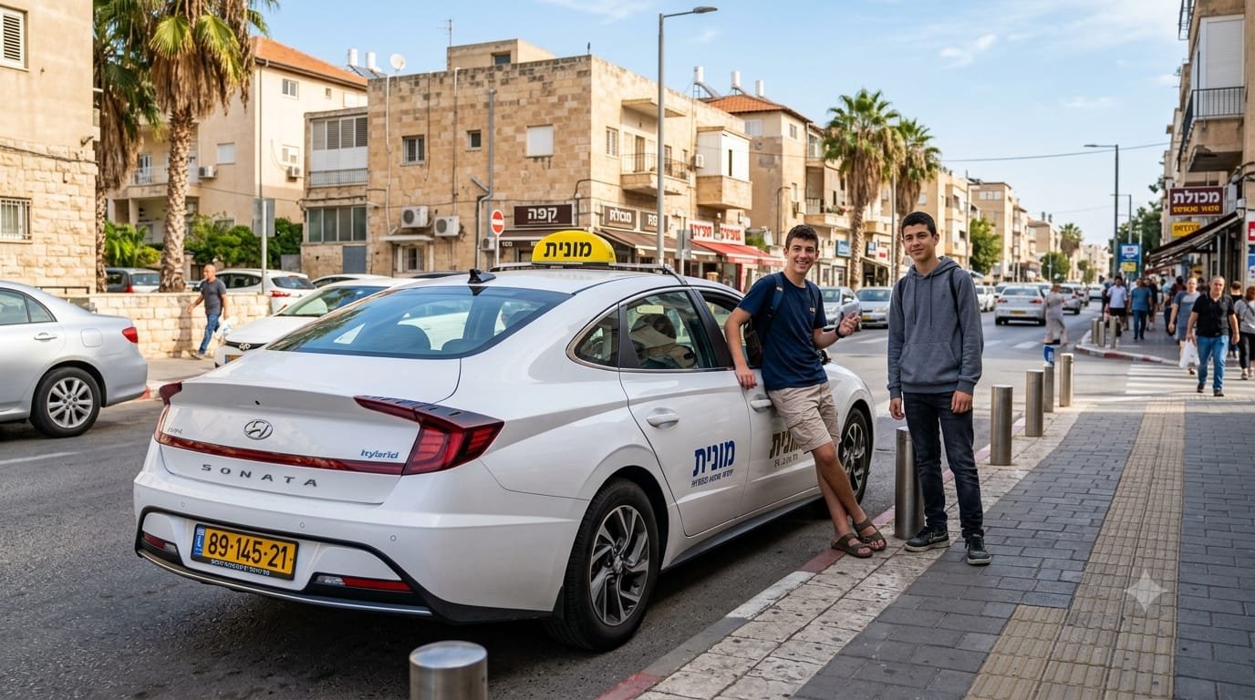 תחנת תחבורה ציבורית מודרנית בישראל עם רכבת קלה ואוטובוסים — תמונה שנוצרה בעזרת בינה מלאכותית