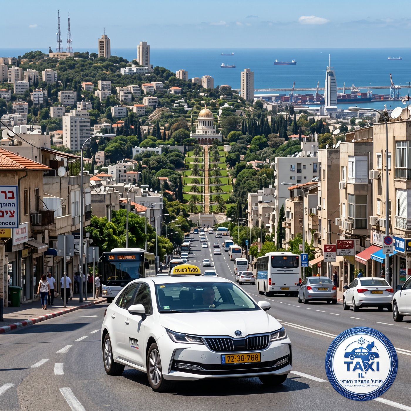 הזמנת מונית באמצעות אפליקציה בסמארטפון בעיר סואנת בשעות הערב. — תמונה שנוצרה בעזרת בינה מלאכותית