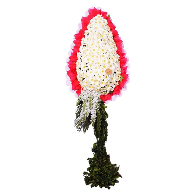 Mutluluklar Beyaz Gerbera Tek Katlı Çelenk