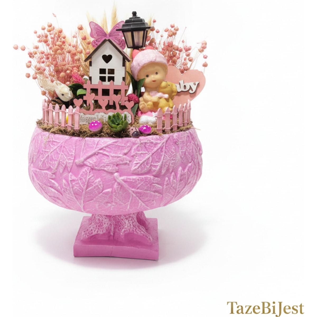 Pembe Vazo Kız Bebek Hoşgeldin Temalı Teraryum