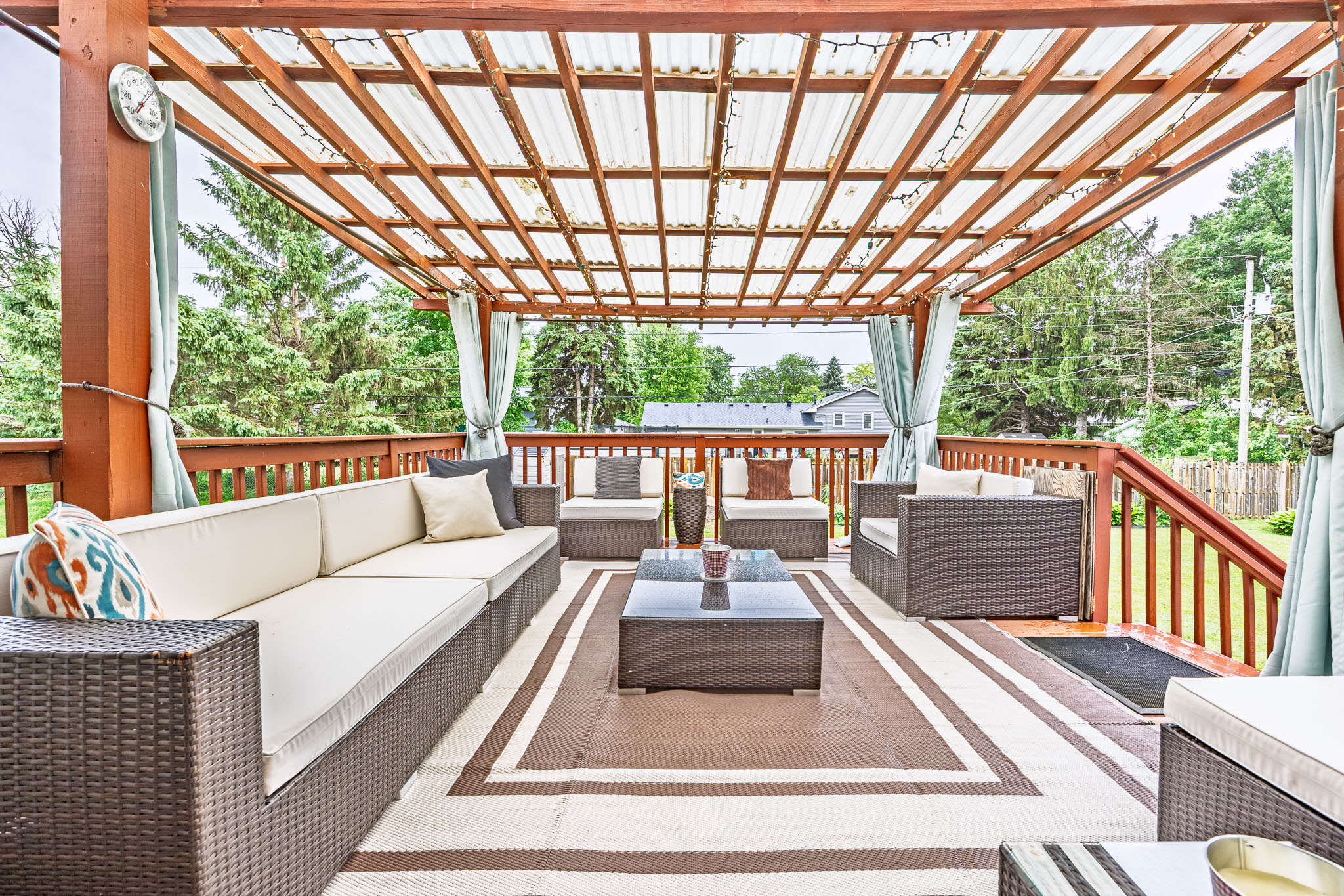 Covered outdoor living space photographed for a Twin Cities listing