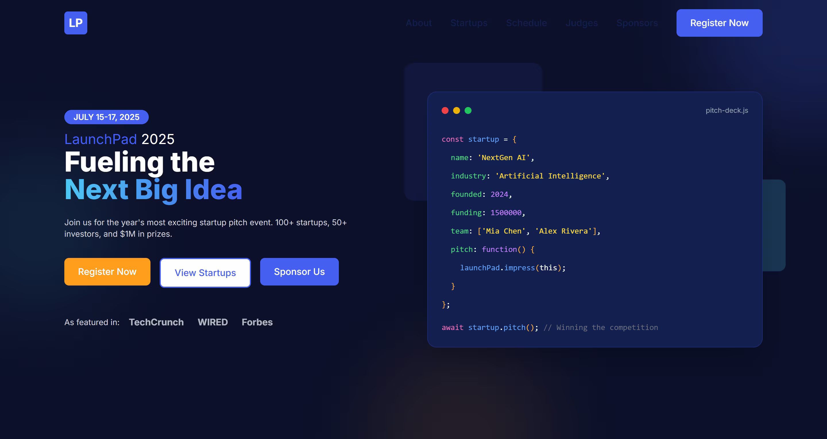 Modern Startup Pitch Event Website