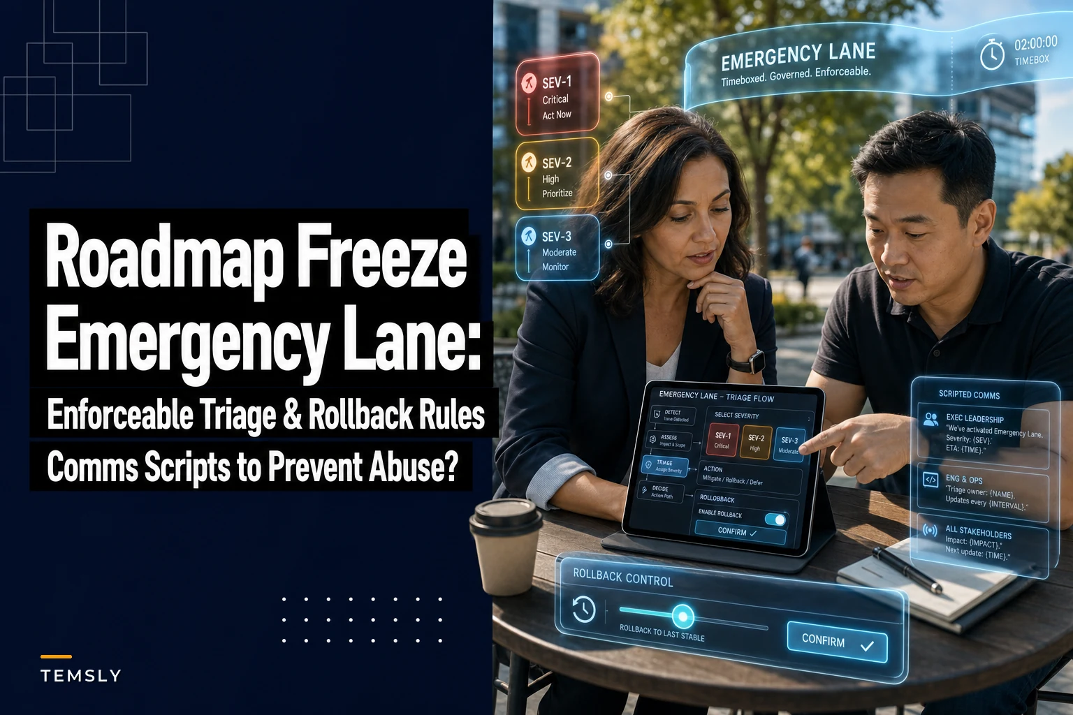 Roadmap Freeze and Emergency Lane: Enforceable Triage, Rollback Rules and Comms Scripts