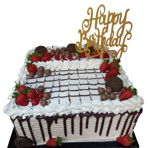 12 Inch Double Layer Whipped Cream Cake with Fruit and Chocolate Toppings