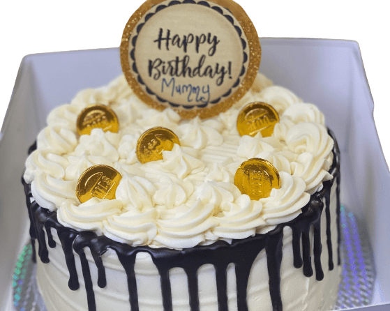 10 Inch Double Layer Whipped Cream Cake With Chocolate Drip And Gold Coins