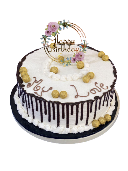 10 Inch Double Layer Whipped Cream Cake with Chocolates and Chocolate Drip on Top