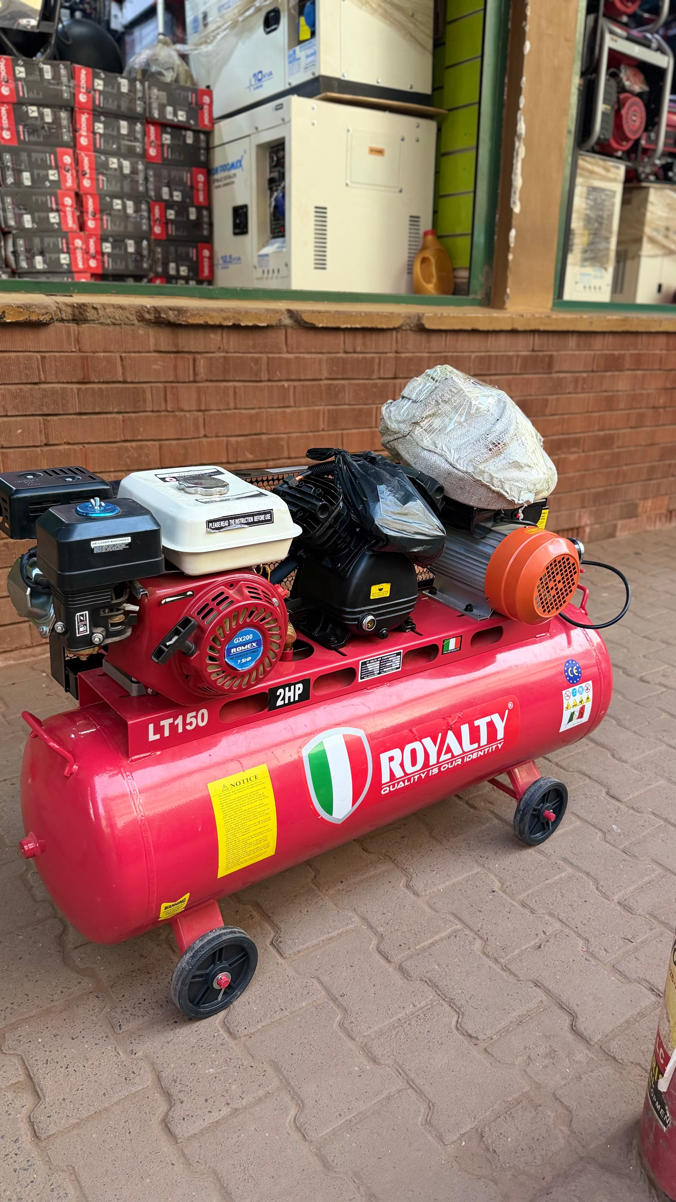 Double function air compressor both fuel and electric 150litres - 1