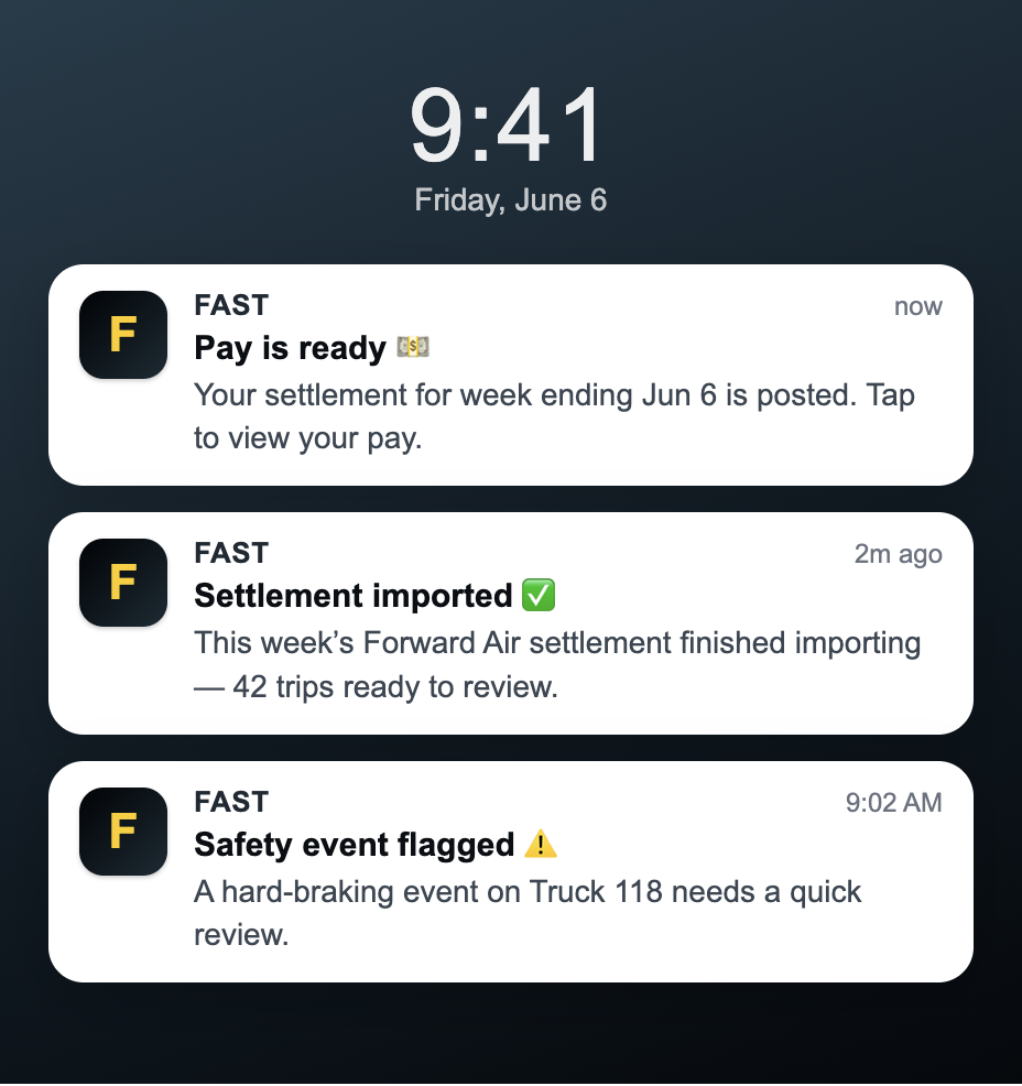 Examples of FAST push notifications on a phone