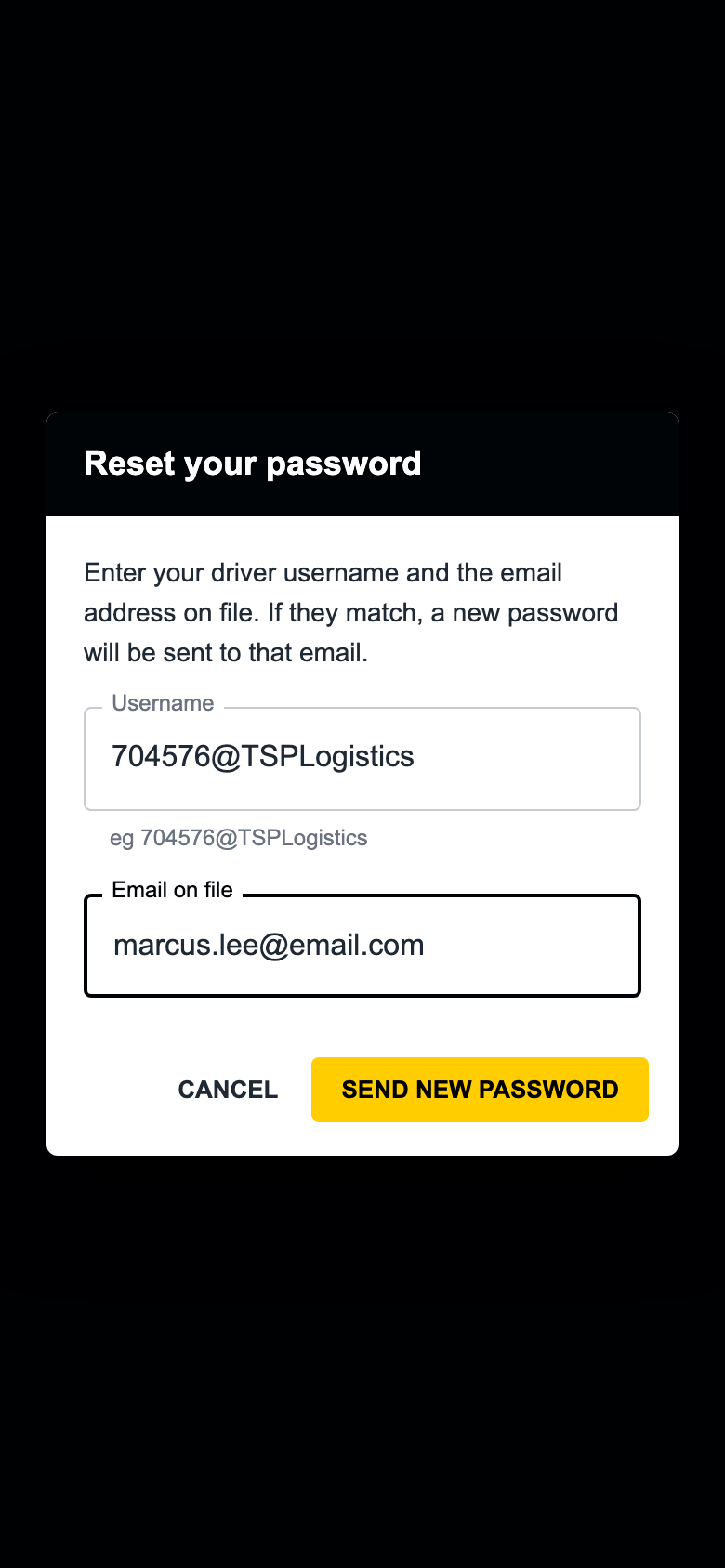 The Reset your password dialog