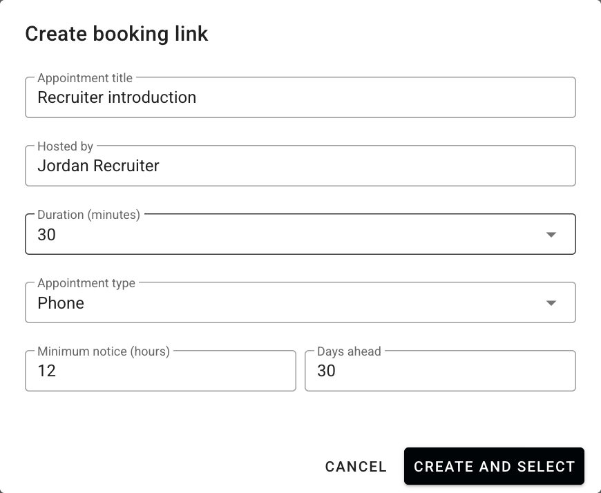 Choose or create a Booking Link while keeping the posting draft open.