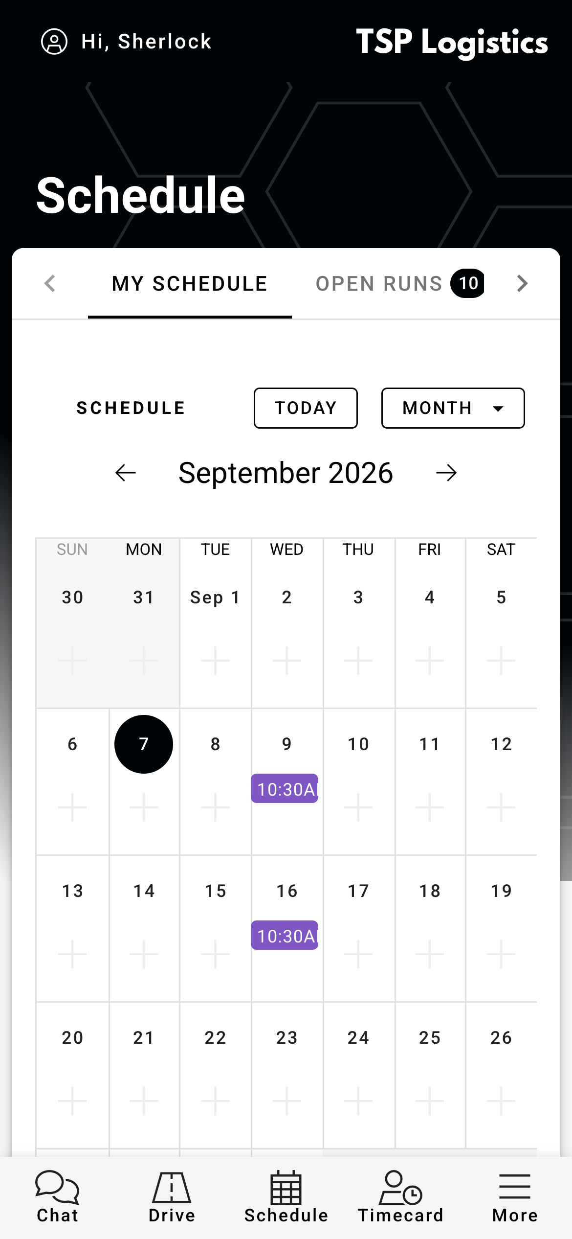FAST driver app schedule