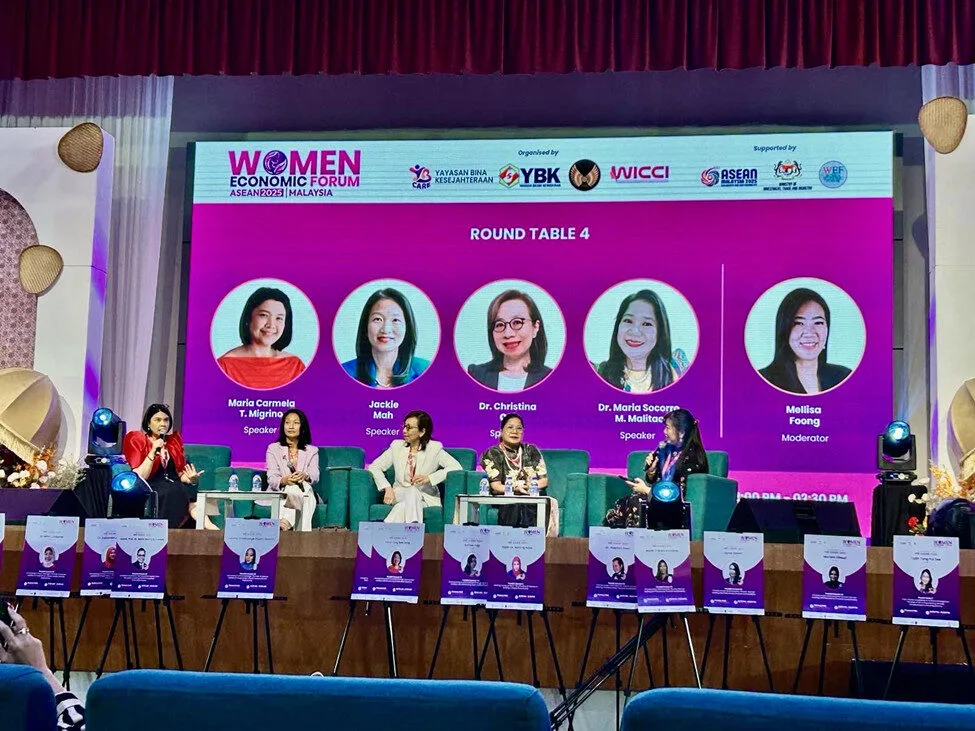 IN PHOTO (left to right): Gogolook Philippines Country Head and General Manager Mel Migriño; Vice President at Institute of Corporate Directors Malaysia (ICDM) Jackie Mah; Dr. Christina Ooi, a board member of the Regional Board of Malaysia for the Chartered Management Institute (CMI); Dr. Maricor M. Malitao, president and CEO of the Standout Group of Companies; and Ms. Mellisa Foong, Country Chair of G100: Mission Million.