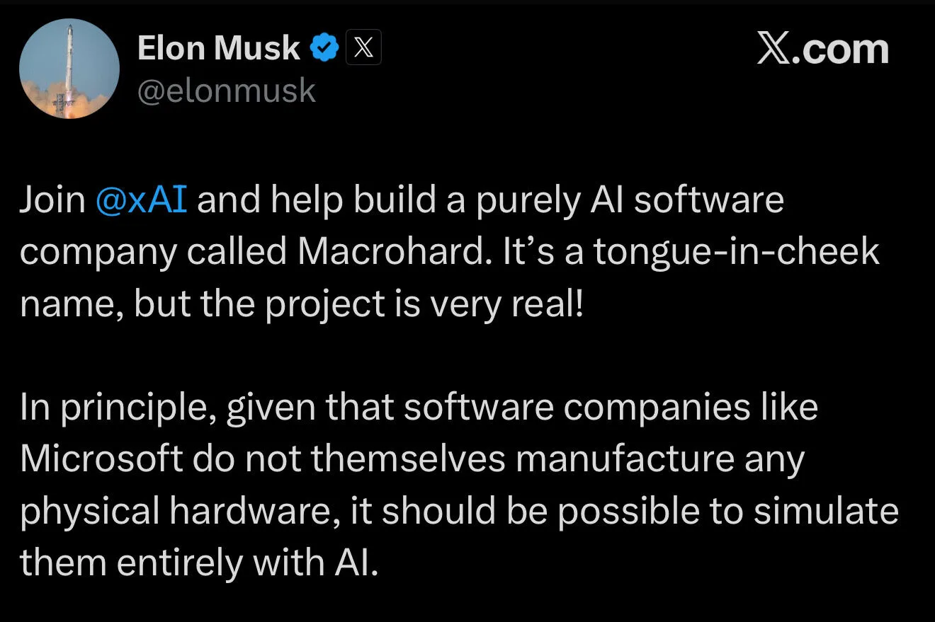 Elon Musk unveils ‘Macrohard,’ an AI software company that will rival Microsoft