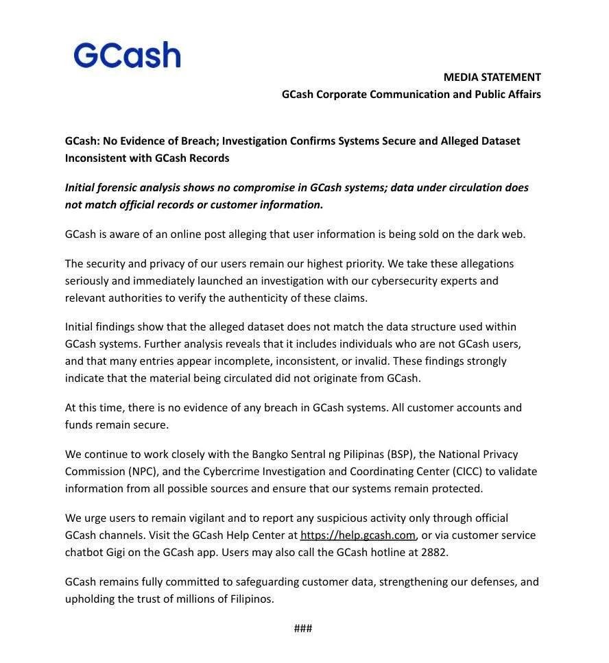NPC urges public vigilance following alleged GCash data leak