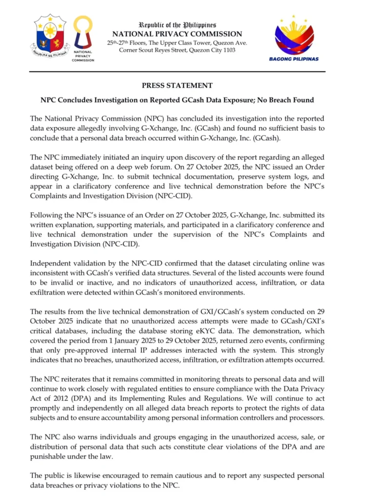 NPC finds no breach in GCash data exposure report