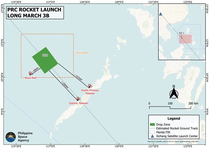 PhilSA confirms Long March 3B rocket launch, warns of potential debris risks near Palawan
