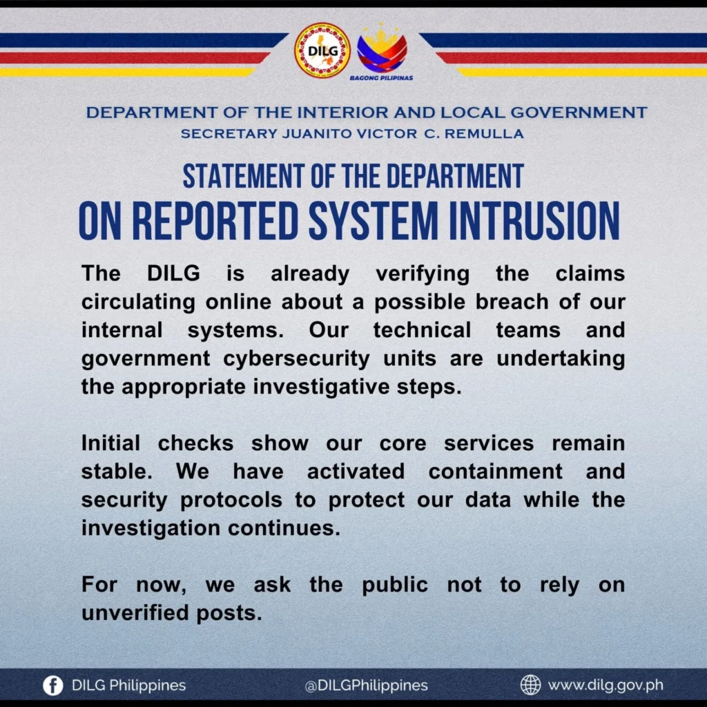 DILG probes reported system breach after hacktivist group claims 400GB data exfiltration