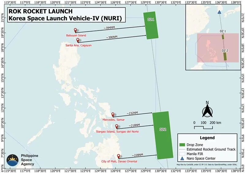 PhilSA confirms Korea’s Nuri Rocket launch; warns public on possible debris risks