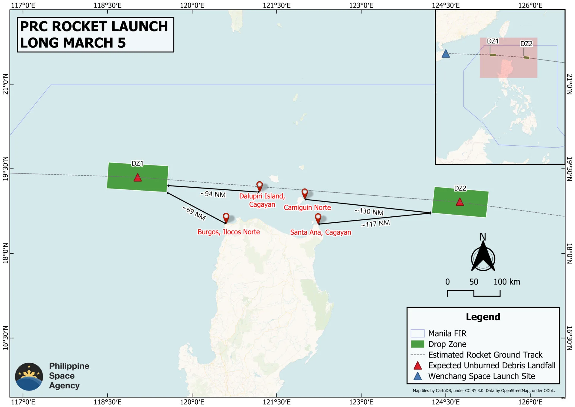 PhilSA issues advisory on Long March 5 rocket launch; debris projected within PH EEZ