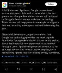 Apple taps Google’s Gemini models to power next wave of Apple Intelligence