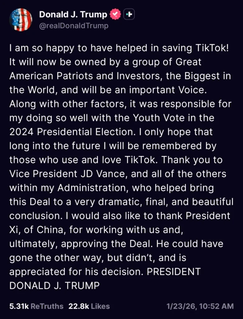 TikTok finalizes U.S. joint venture to continue operations
