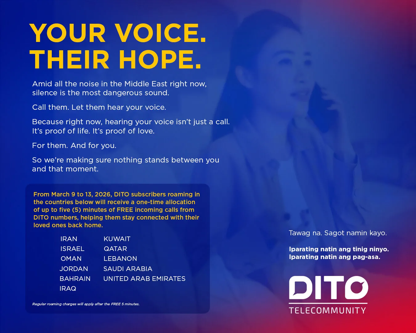 DITO offers free calls to help Filipinos reconnect with families in Middle East crisis